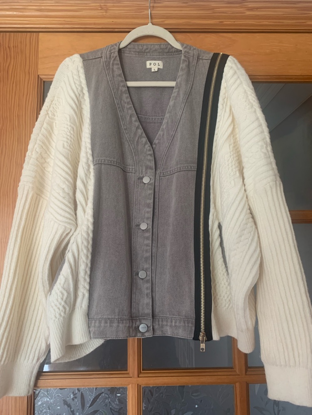 POL Mixed Media Knit & Denim Jacket | Sz L | Like New